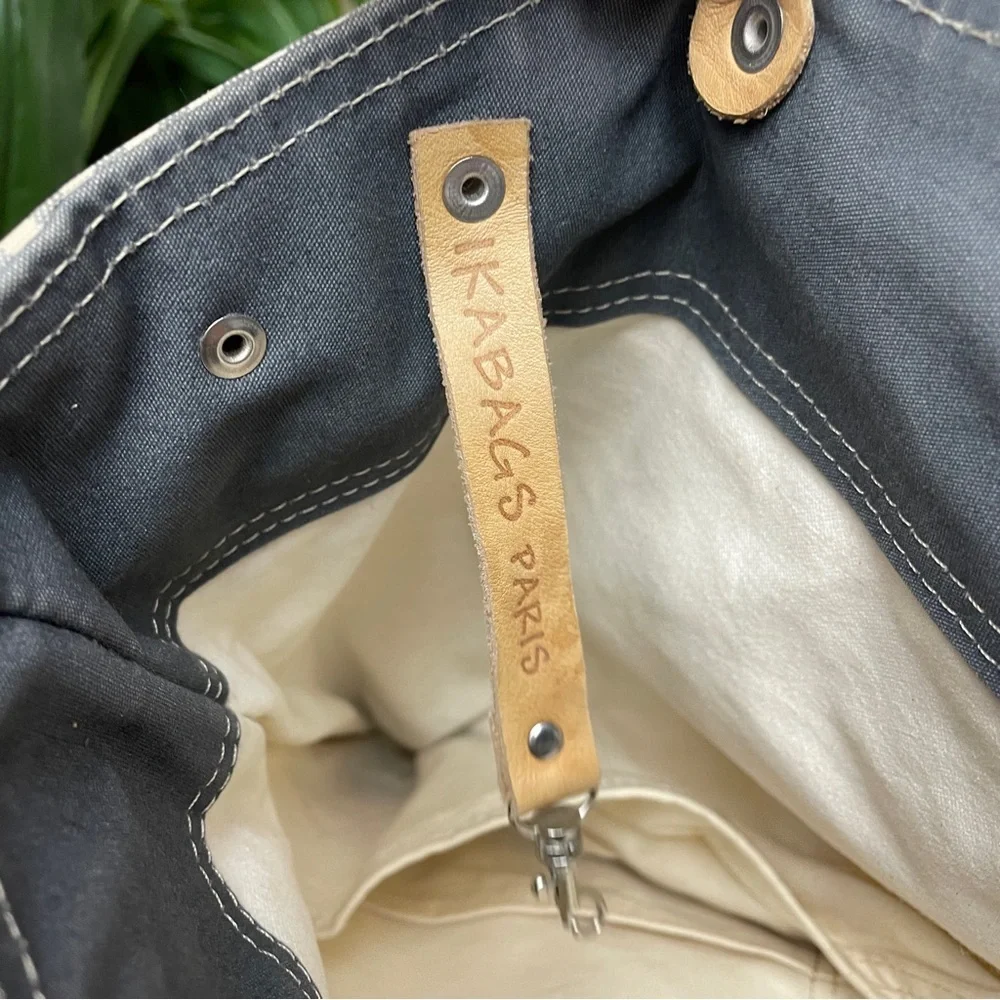 IKABags Paris Diaper Bag Messenger Carryall Gray Stripe Mustard Yellow Leather